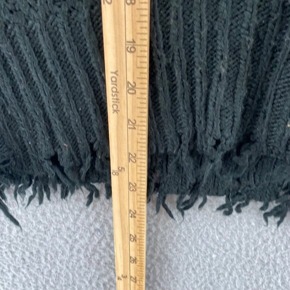 HYFVE Sweater Womens Medium Black Chunky Knit Frayed Hem V Neck Pullover Boho - Picture 9 of 10